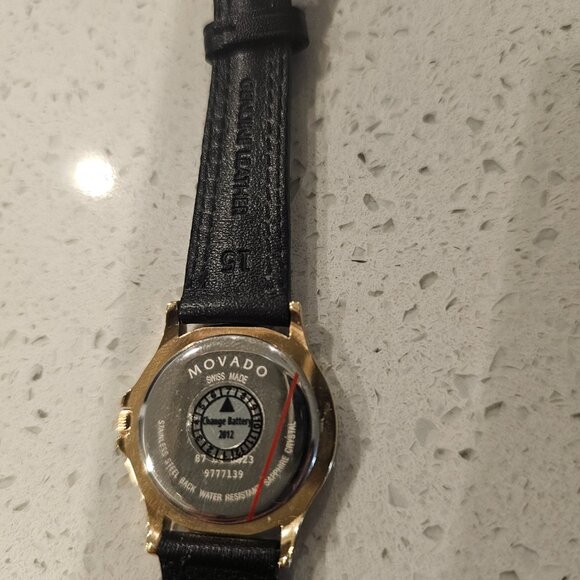 Women Movado Museum Watch 18K Gold Plated Stainless Back Leather Wristband
